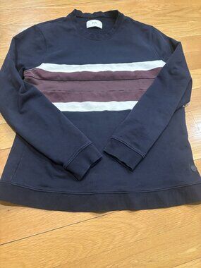 Folk Size 4 Folk Men's Striped Crewneck Sweatshirt Navy Blue Burgundy White Long